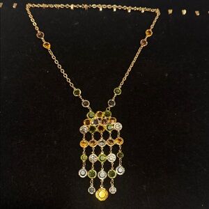 Multicolor Crystals Chandelier Gold Tone Necklace